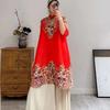 Ethnic Wind Printed Pleated Dress Spring and Summer New Fashion Foreign Air Large Size Thin Age-sen Long Sleeve Long Skirt