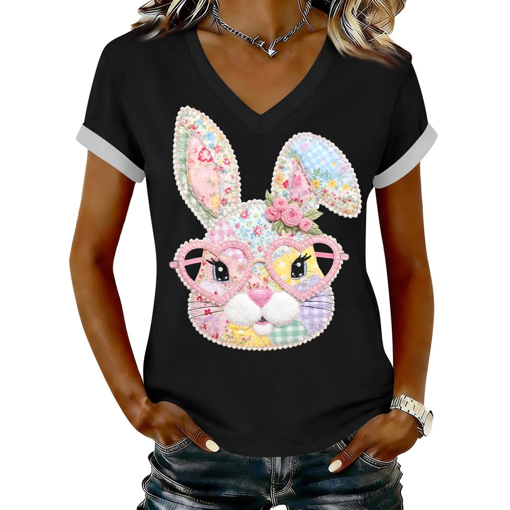 T-shirt décontracté imprimé pour femme, col en V, à enfiler, manches courtes