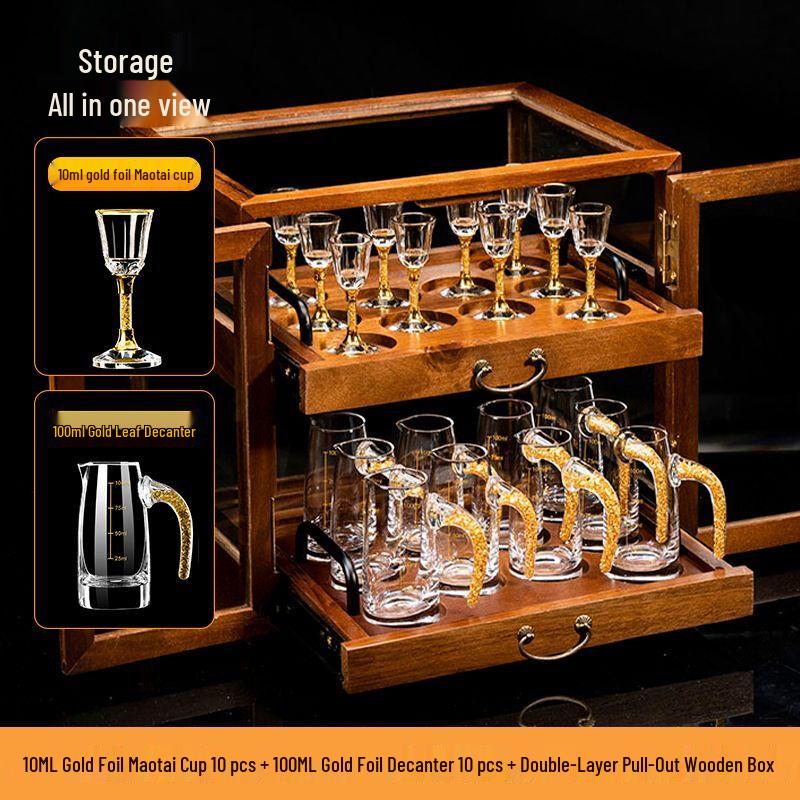 

TXRMDX Gold Foil Baijiu Set with Decanter & Walnut Box