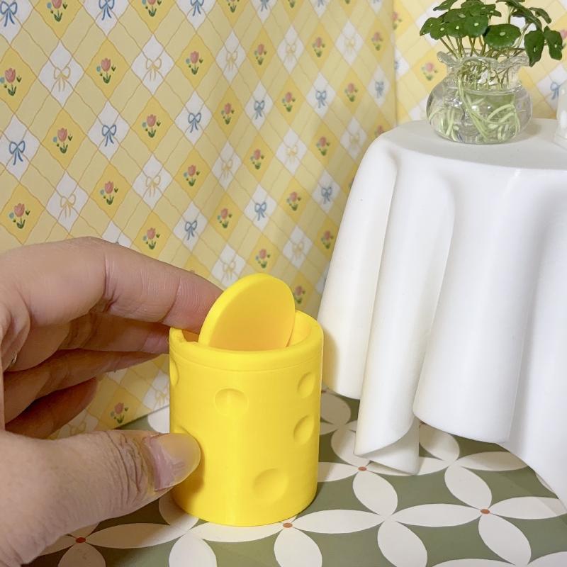 

1Pcs Dollhouse Simulation Cheese Mini Flip Cover Trash Can Dustbin Toy Model Scene Decoration Doll House Accessories one size
