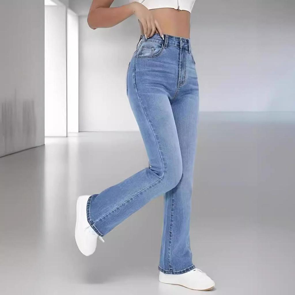 Jeans da donna snellenti stile europeo e americano casual versatili a vita alta pantaloni in denim lavato per donna