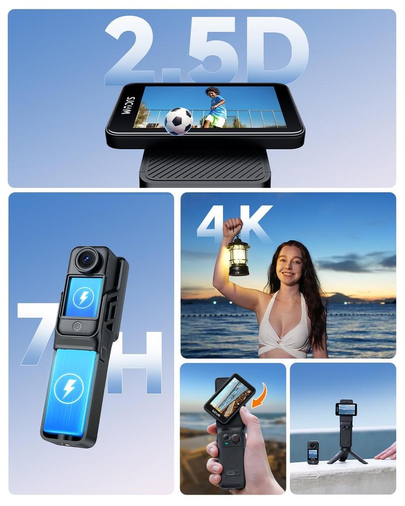 SJCAM C400 4K Pocket Vlog Camera Compact Action Camera with Image Stabilization Handlebar Controller Battery Life Dual Touchscreen Handheld Camera POV