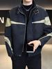 Men's Trendy Patchwork Color Block Stand Collar Jacket - Casual, Loose, Windproof Design for Spring and Autumn.
