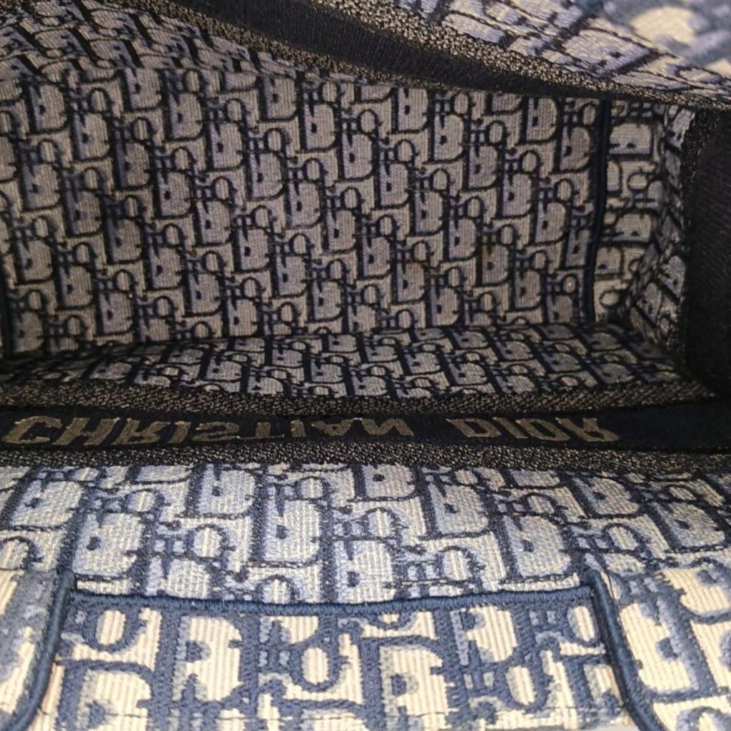 [Usato] Borsa Tote Media Tela Blu Ricamo Monogramma Borsa a Mano - Ottime Condizioni #7AWINR