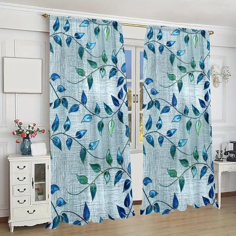2 Pieces - Colorful Leaf-patterned Printed Curtains, Window Decorations, Home Decorations, Room Decorations