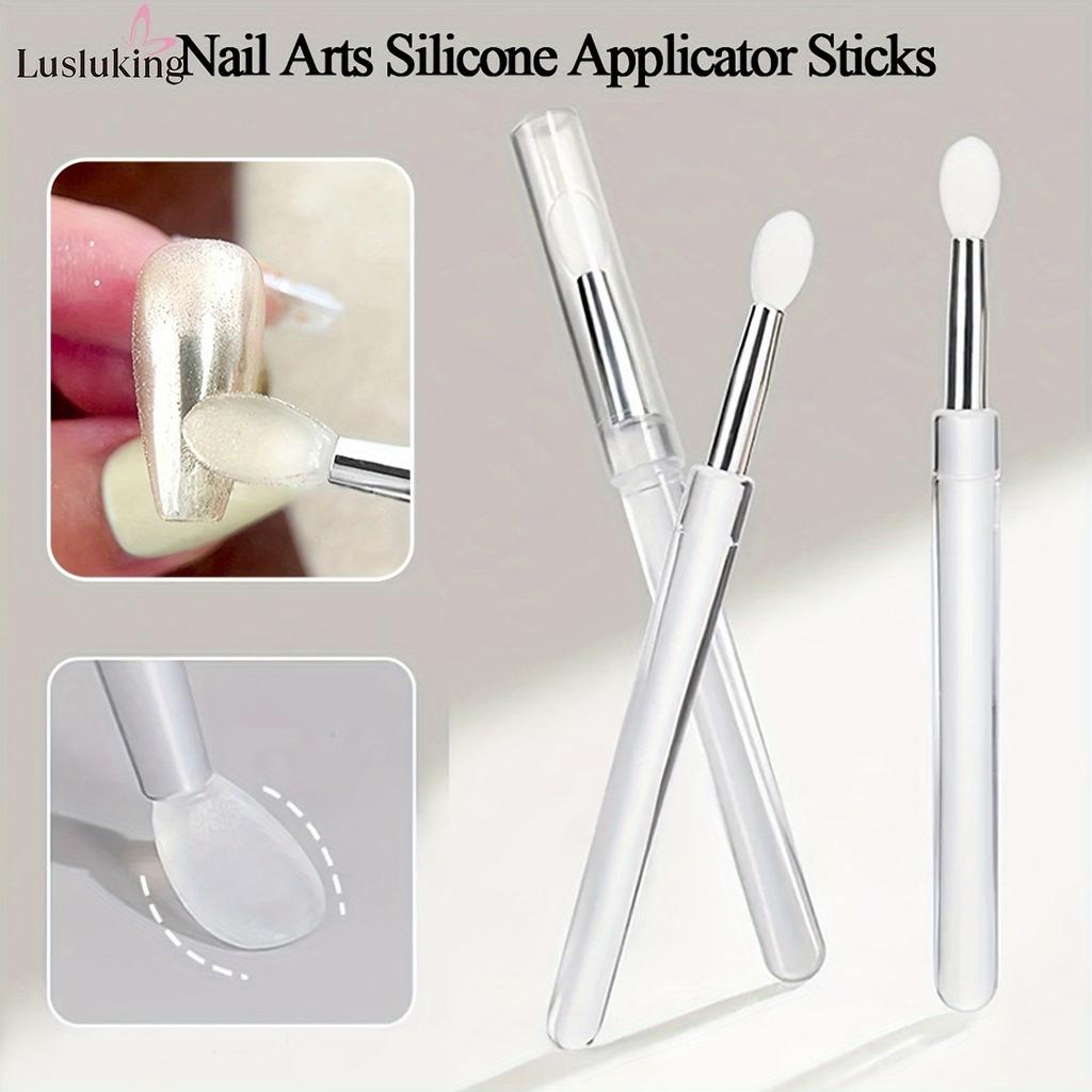 1pc Nail Art Silicone Applicator Sticks, Portable Multifunctional Brush For Magic Mirror Powder,Glitter Eyeshadow, Rubbing Powder