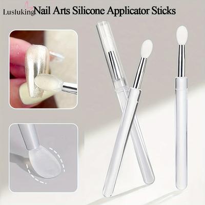 1 Stück Nail Art Silikon Applikator Stäbchen, Tragbarer Multifunktionaler Pinsel für Magic Mirror Puder, Glitzer Lidschatten, Reibepuder