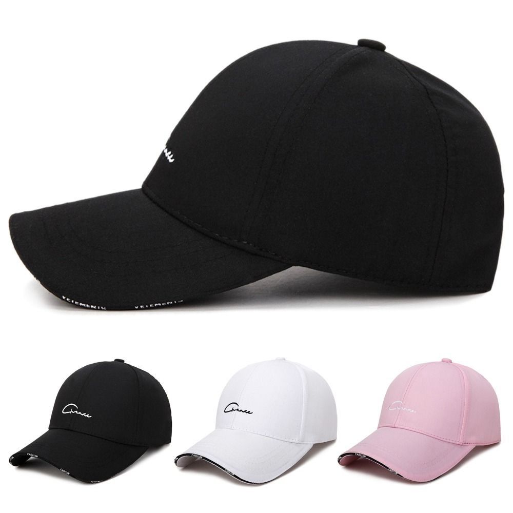 Fashion Letter Embroidered Baseball Cap Adjustable Breathable Sun Hat Solid Color Wide Brim Snapback Cap Outdoor Sports