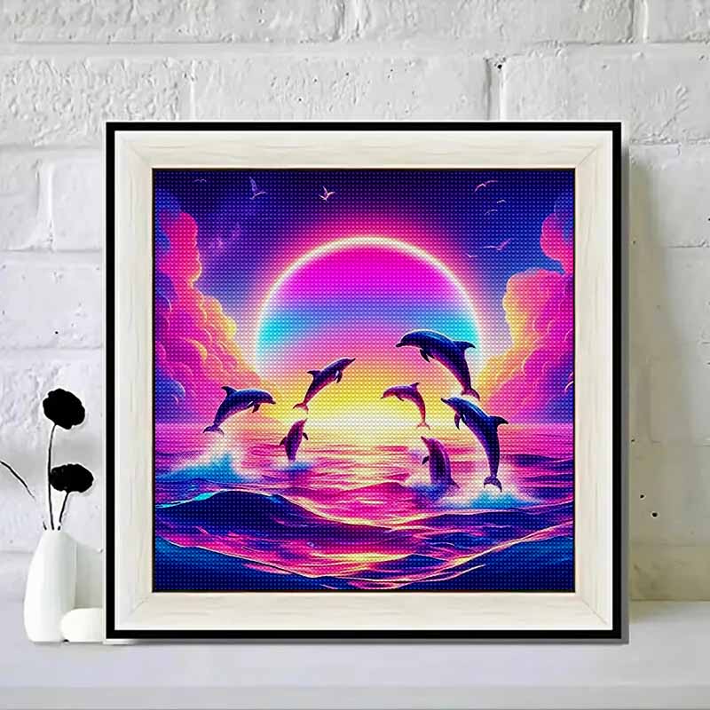 New Arrival 5D DIY Full Circle Diamond Painting "Leaping Dolphin" Embroidery Cross Stitch Home Decor Gift