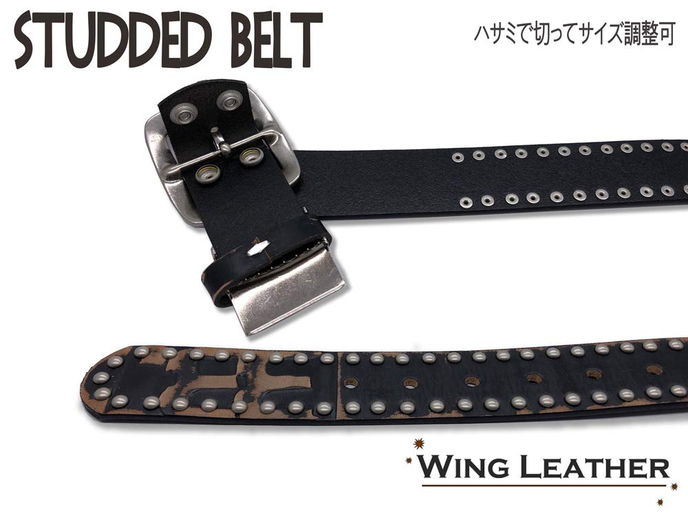 WING LEATHER Italian Leather Casual Belt, Genuine Leather, Cowhide, Studs, Men's, Black, White, Dark Brown, Red, 40mm, Distressed Finish, GTC004BK