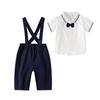 Boys' Spring/Summer First Birthday Outfit - Short-Sleeved Shirt & Long Overalls