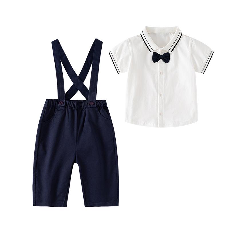 Boys' Spring/Summer First Birthday Outfit - Short-Sleeved Shirt & Long Overalls