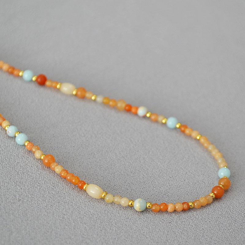 Niche Design Retro Orange Natural Stone Beaded Simple Temperament Commuter Necklace Collarbone Chain