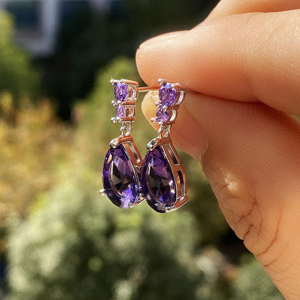Gorgeous AAA Cubic Zirconia Water Drop Charm Women Drop Earring Wedding Band Jewelry White/Purple High Quality Earrings