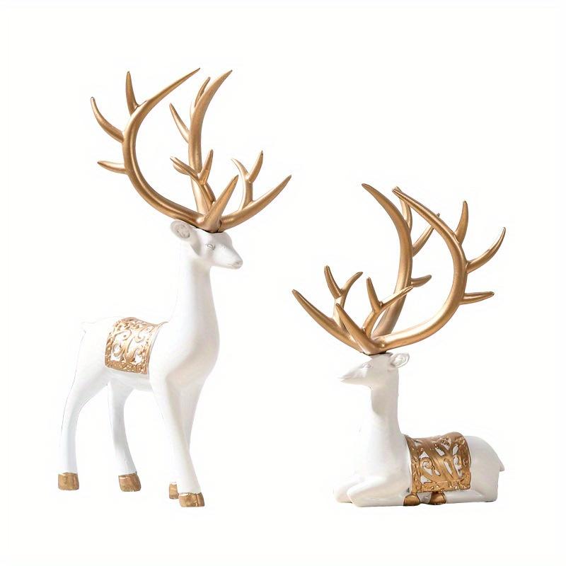 2szt/zestaw Deer Statue, Złoty Jeleń Dekoracja Świąteczna, Żywica Łoś Renifer Szczęśliwe Rzeźby Jelenia Do Dekoracji Biurka
