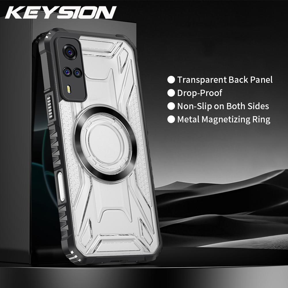 

KEYSION Transparent Magnetic Case for VIVO Y51 Y51A Y31 2021 Silicone+PC Heavy Duty Shockproof Phone Cover for VIVO Y53S 4G for VIVO Y51 чорний