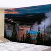 Large wall tapestry of natural forest chalet by the lake, hippie landscape art for home decoration, bohemian wall pendant inspired by nature