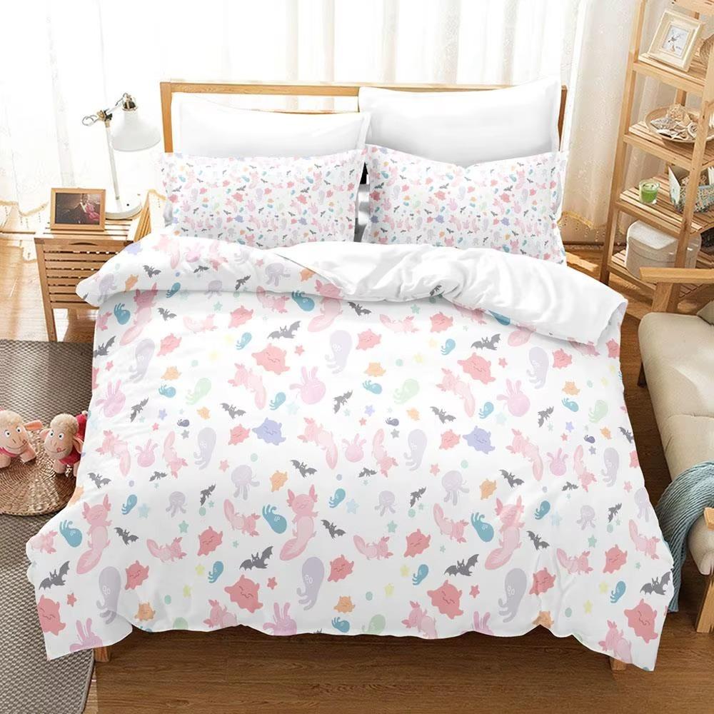 Kawaii Zvířecí Axolotl Povlečení Přikrývka na Postel Dospělý Dětský Dekor Ložnice Sada Přikrývka Polštářový Povlak Sada Jednolůžko Dvojlůžko Plná Queen King Size