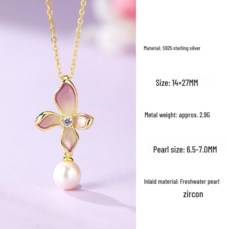 S925 Sterling Silver Wisteria Flower Necklace with Pearl Clavicle Chain - Qixi Festival Gift for Girlfriend 925 Sterling Silver