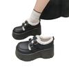 Small thick-soled loafers for women's 2025 winter new 8cm heightened small leather shoes with velvet lamb wool warm cotton shoes