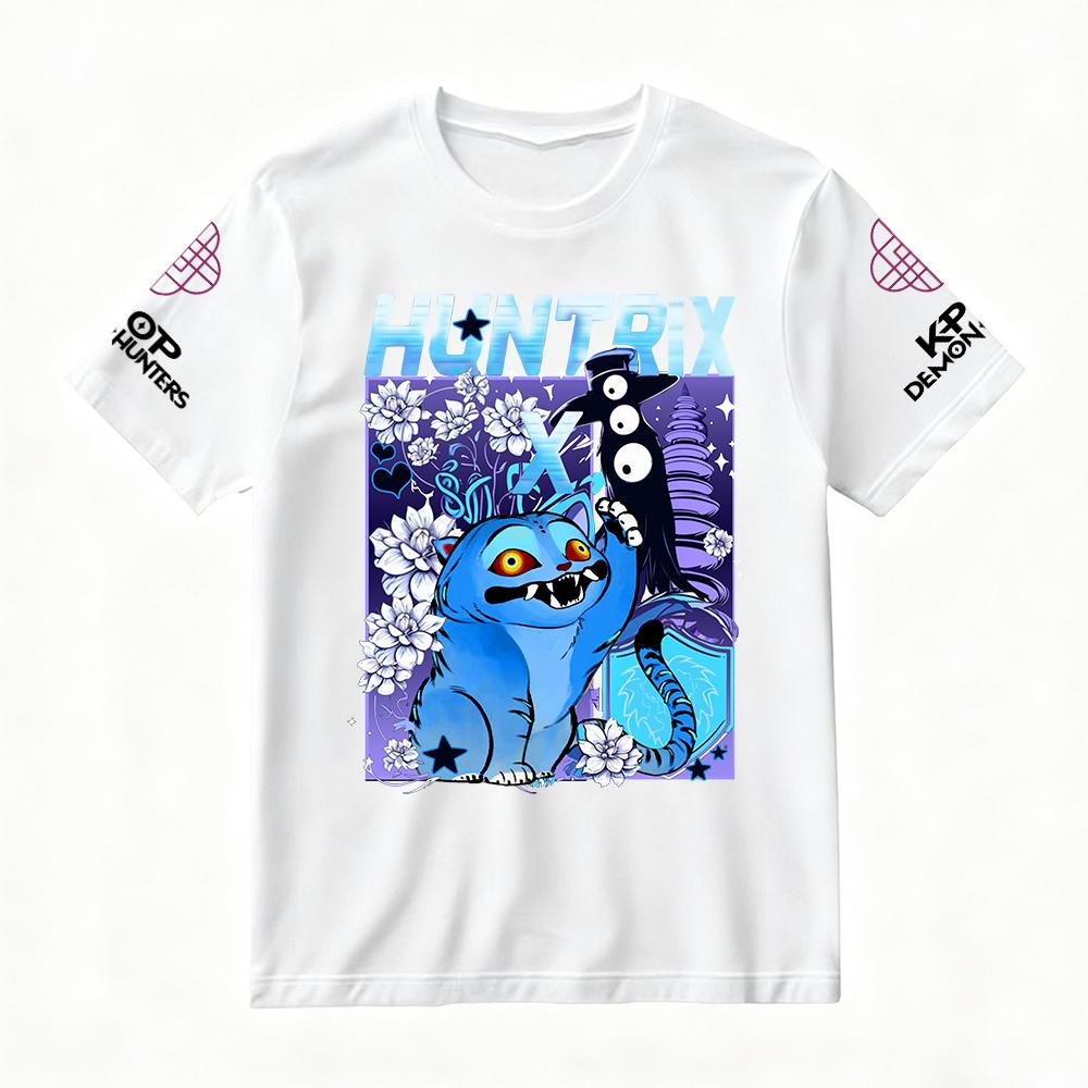 Women's Summer KPop Demon Hunters Graphic T-Shirt HUNTRIX Derpy Tiger & Floral Printed Top for Fashion Streetwear Casual Trendy
