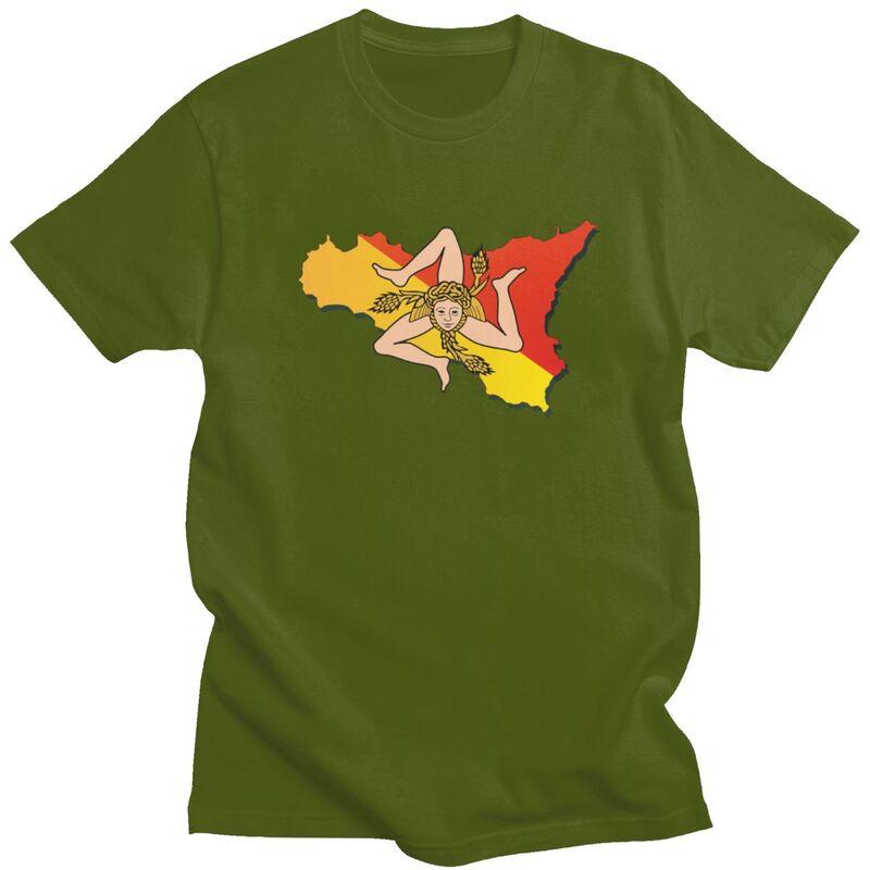Custom Sicily Sicilia Flag Map Tshirts for Men Short Sleeve T Shirt Fashion Italian Sicilian Pride Tshirt 100 Cotton Tee Gift