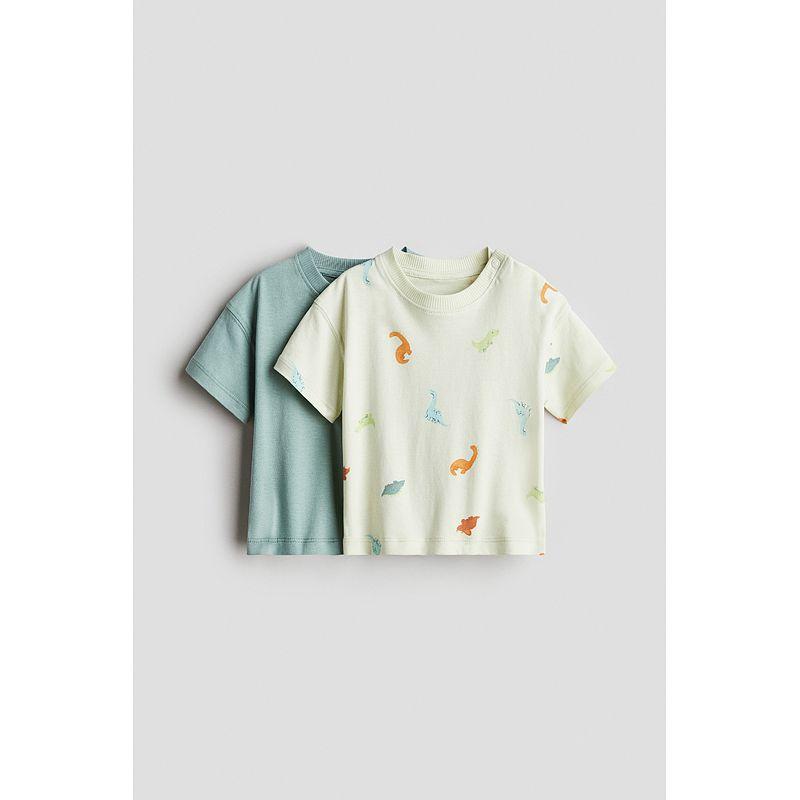 

HM Children s Clothing Baby Boy T-shirt 2 Pieces 2025 Autumn New Arrival Cotton Printed round Neck Short Sleeve Tops 1265910 Light green/Dinosaurs 80/48