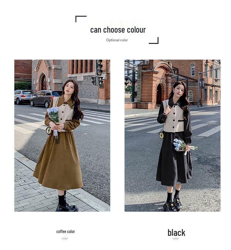 Women's Spring 2024 Long Sleeve Shirt Dress with Fashionable Vest - Two-Piece Set