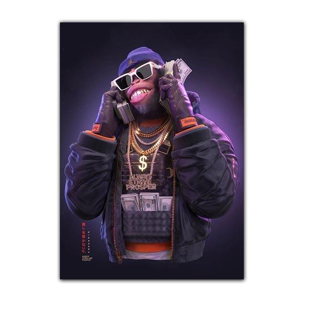 

Хип-хоп Три обезьяны печать плакатов деньги холст картина современное настенное искусство животное висит картина украшение дома 21cm×30cm NoFrame