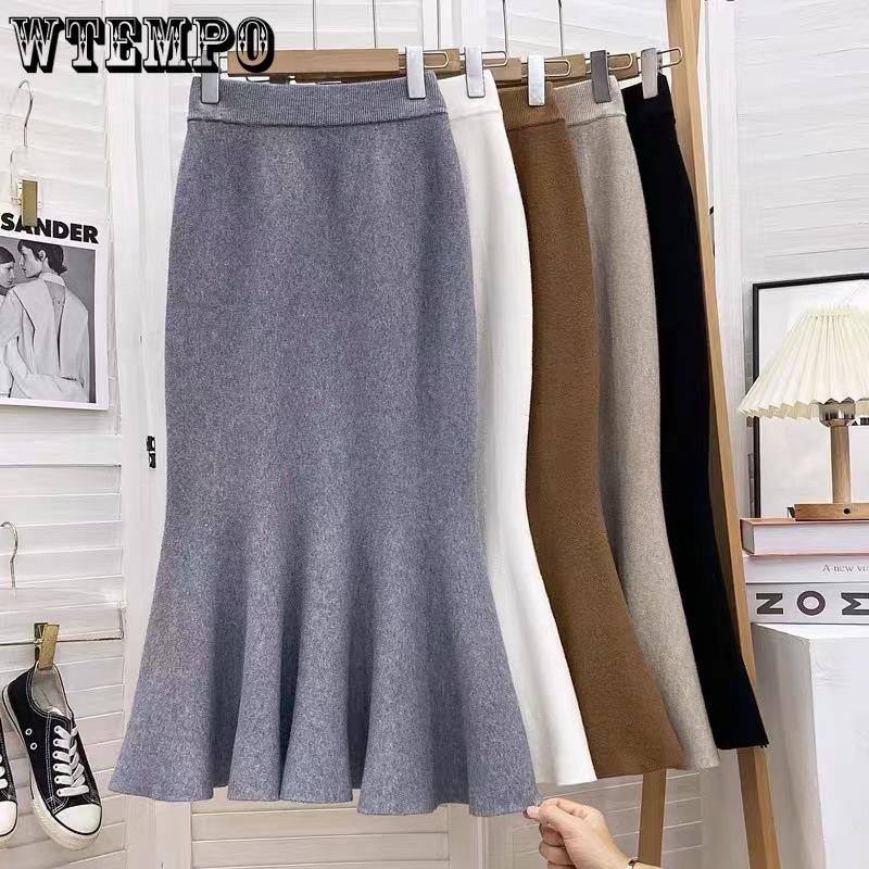 Mid To Long Knitted Fishtail Skirt for Women Autumn and Winter High Waist and Hip Hugging Skirt Half Skirt