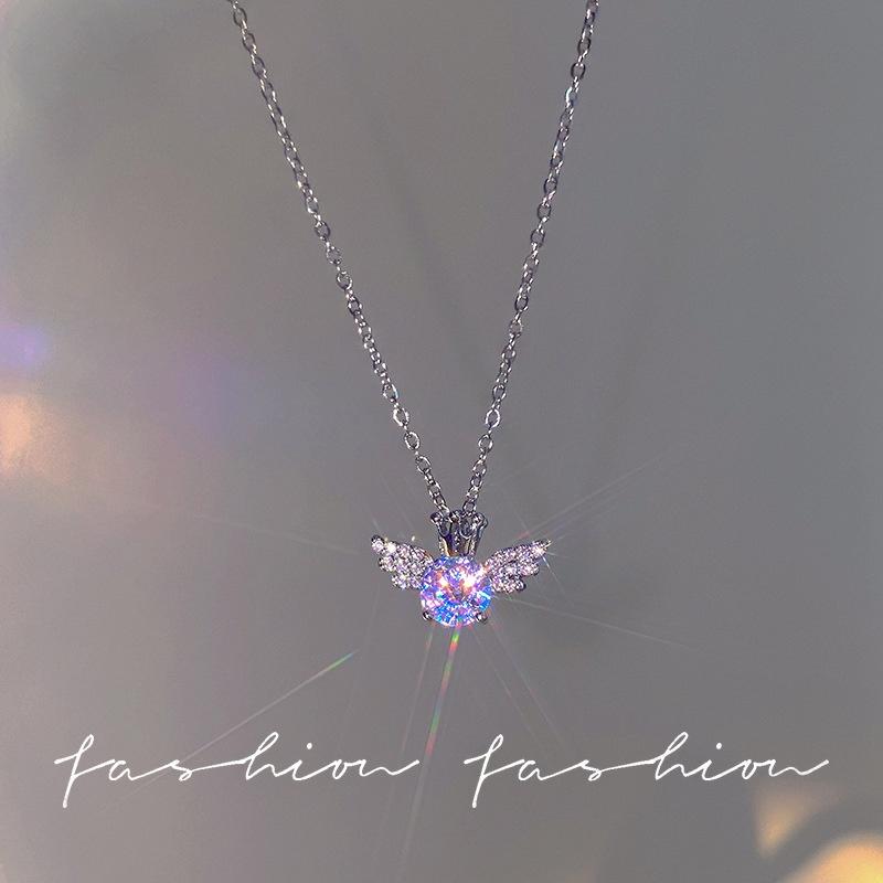 iF ME Simples anjo coroa pingente colar cristal asa prata corrente gargantilha para acessórios de jóias femininas