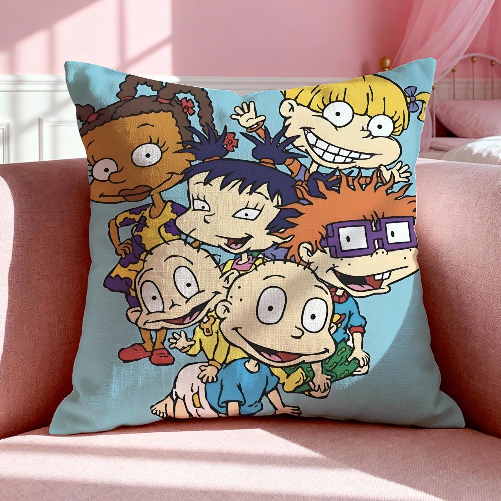 Cartoon R-Rugrats Cushion Cover Breathable Linen Pillowcase Summer Odorless Eco-Friendly Invisible Zipper Washable