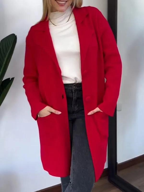 2024 Women's Fashion Woolen Coat: European & American Style, Long Sleeve, Turn-Down Collar, Pockets for Autumn & Winter