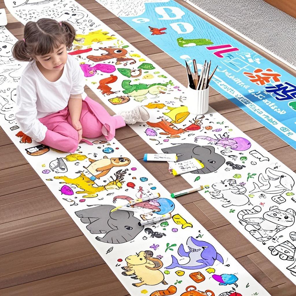 Creative Doodle & Drawing Roll for Children Aged 3 and up - 118.11inch Unfolded Sheets DO-IT-YOURSELF ideal Students Coloring Practice Fit