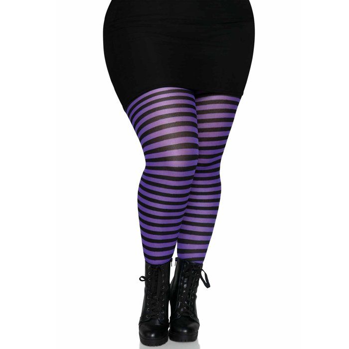 Collant Nylon Rayures 2 tons Leg... Noir/mauve