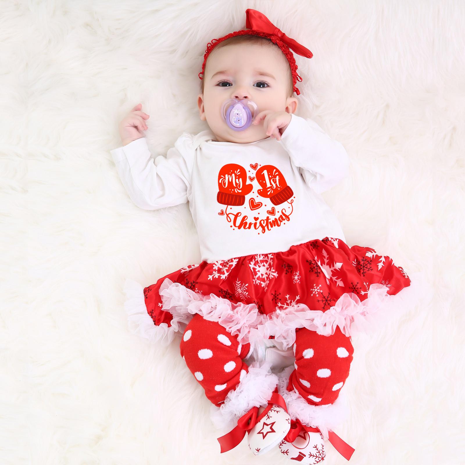 

Рождественский комбинезон, детский комплект, цельное детское платье с длинными рукавами и колготками + обувь + головной убор 80