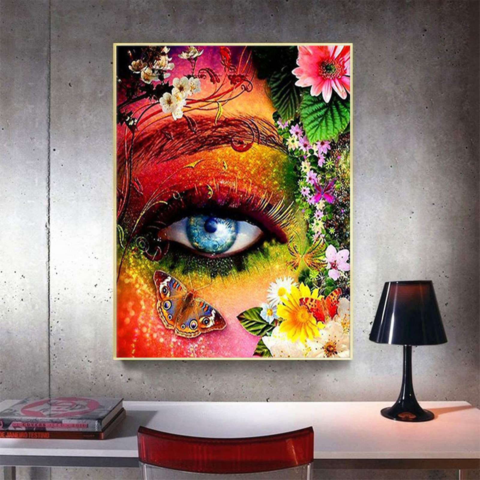 

5D Diy Алмазная картина Глаза, спрятанные в цветах Набор для вышивки крестом Полная алмазная вышивка Мозаика Искусство Картина из стразов Декор Подарок Full Round 20x30cm