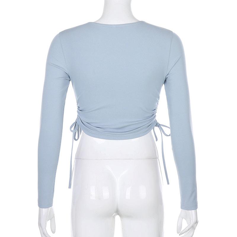 Maglietta Estiva Donna Aderente Con Coulisse Laterale, Scollo Rotondo, Bianco – Kirozanny