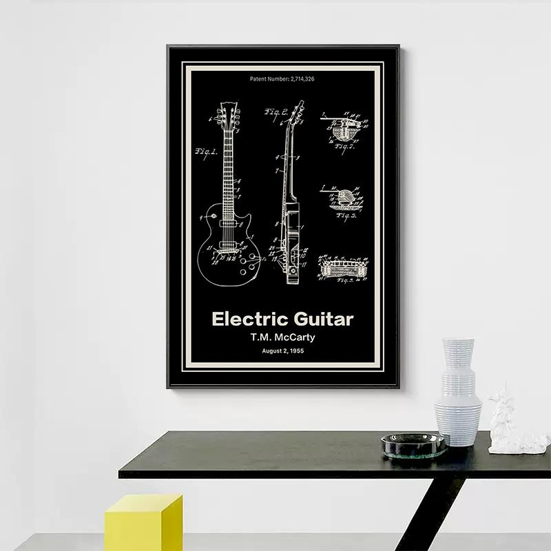 Vintage Musical Instrument Patents Posters Canvas Painting Guitar Saxophone Boombox Video Game Machine Wall Art Room Home Decor