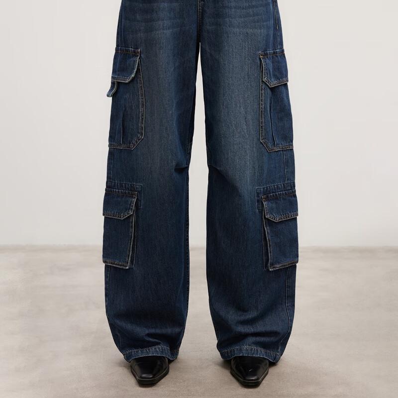 ONLY Women's 2025 Autumn Distressed Washed Loose Cargo Wide-Leg Denim Jeans