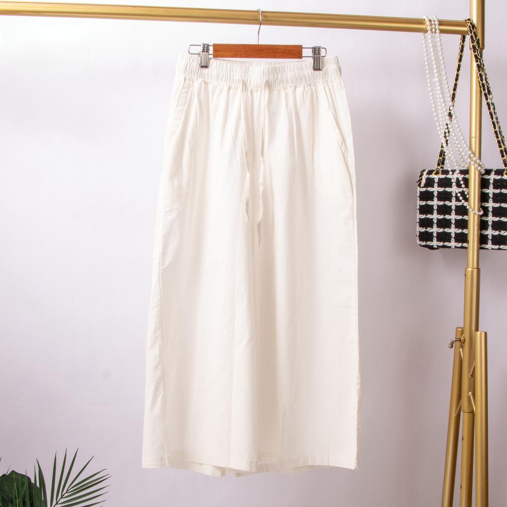 Women's Plus Size Cotton Linen Wide Leg Summer Pants Loose Casual Vintage Thin Nine Points Culottes Free Shipping