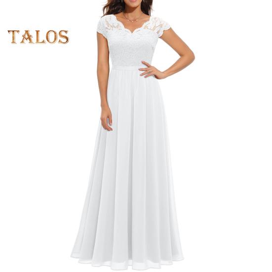 

Женское кружевное вечернее платье с V-образным вырезом, длинное шифоновое платье А-силуэта для подружки невесты, платье макси для матери невесты, свадебного гостя для выпускного вечера M белый