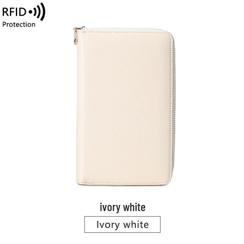 RFID Long Wallet: Top Grain Cowhide Passport & Document Holder with Zipper Phone Pouch for Men & Women