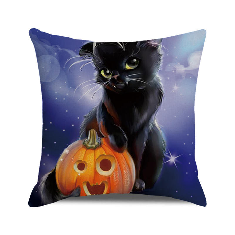 Halloween! Watercolor pumpkin black cat Digital printing short plush pillow covers for car sofa office cushion cover home goods