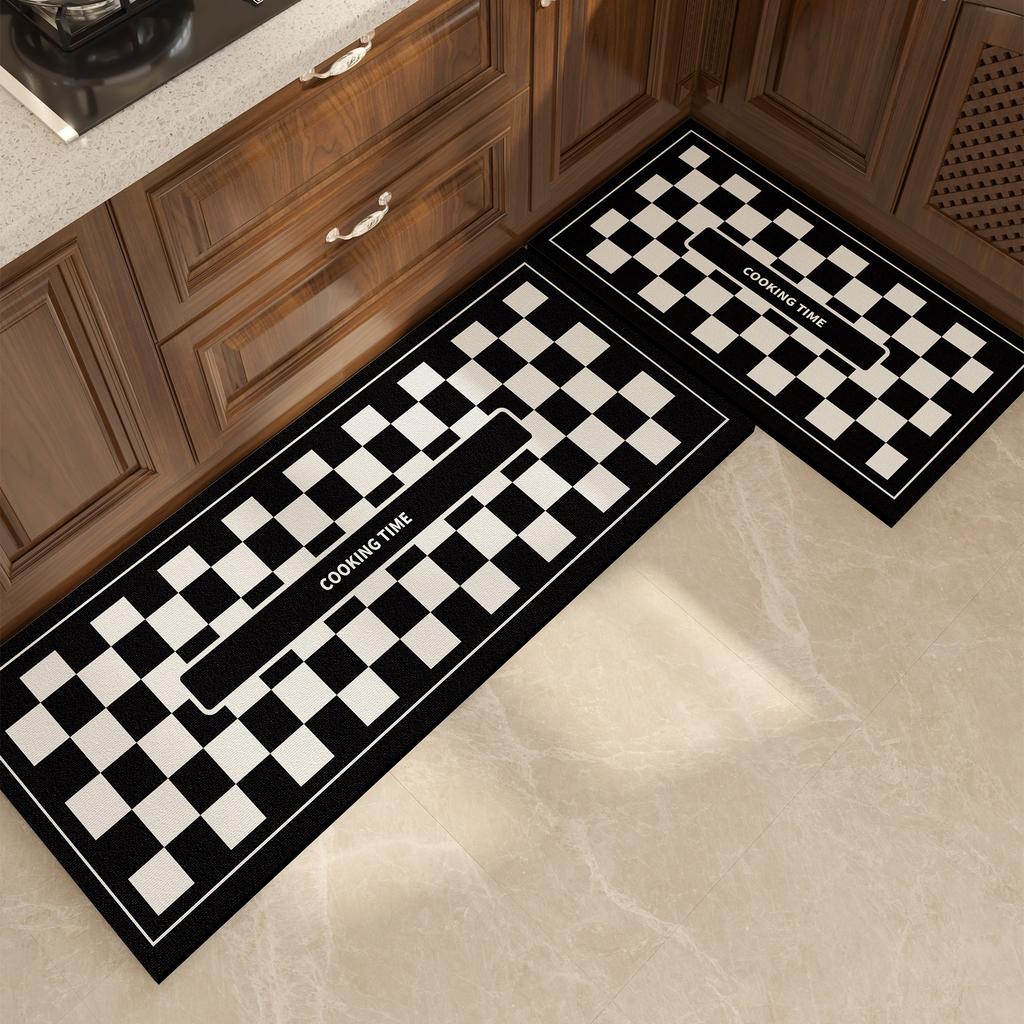 Kitchen Floor Mat Waterproof Non-slip Oil-resistant Leather Carpet PVC Gray Geometric Rug Home Decoration Mat Alfombra Cocina