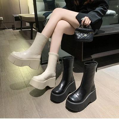 New Fashion Back Zippers Short Boot Female High Platform Thick Bottom Ladies Elegant Ankle Booties Punk Boots for Women 34