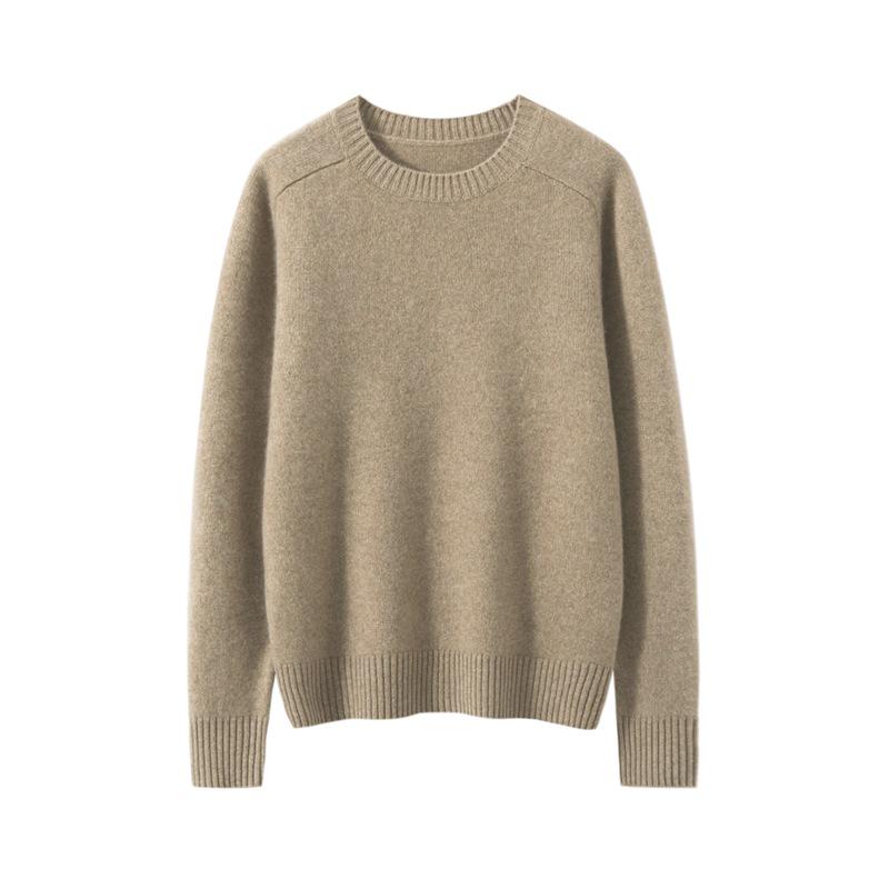 Maglione da Donna in Puro Cashmere Girocollo a Maglia Larga: Manica Lunga, Colore Unito, Strato Base Caldo.