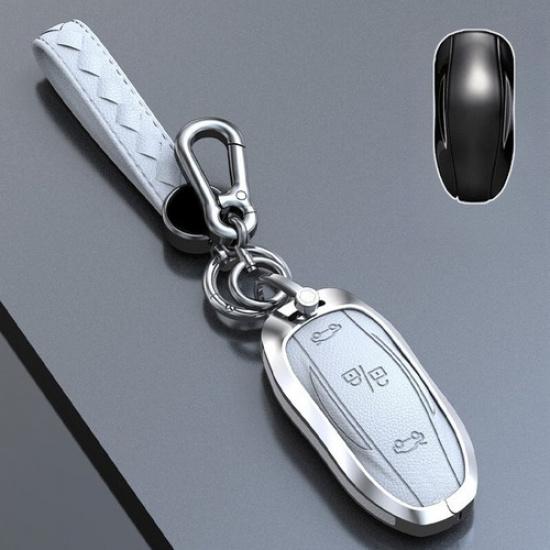 Zinc Alloy Leather Car Remote Key Fob Case Cover Bag For Tesla Model 3 Model S