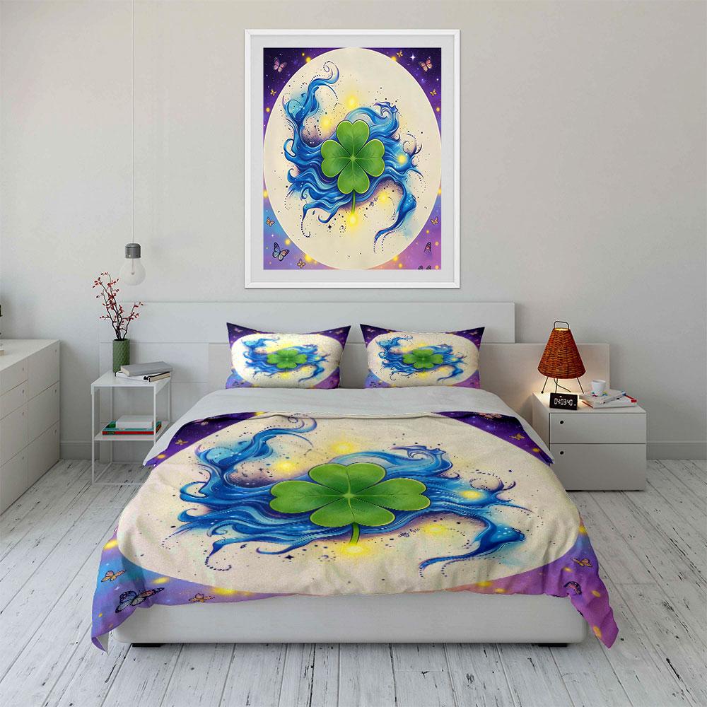 Lucky Clover Art Decoration Set Soft Comfortable Duvet Cover Bedding Set Included 1*Duvet Cover & 2*Pillowcases, Gift