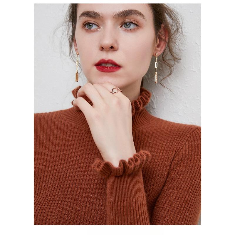 Ruffles Half High Neck Sweater Knitted Pullover Women's Long Sleeved Lace Long Sleeves Bottoming Shirt Commute Simple Casual Knitwear Autumn